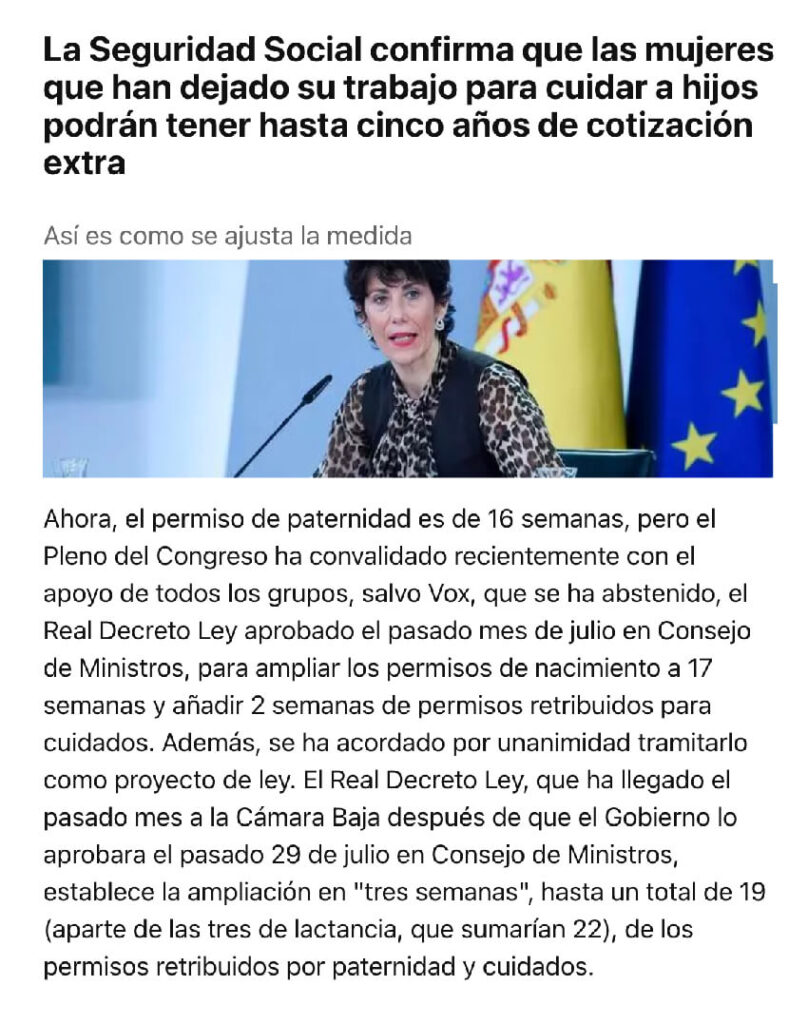 noticia Hemos leído recientemente que “La Seguridad Social confirma que las mujeres que han dejado su trabajo para cuidar a hijos podrán tener hasta cinco años de cotización extra” Pero ¿qué quiere decir esto? Le hemos querido preguntar a Legálitas y la abogada Susana Rodríguez nos ha aclarado los detalles de esta notica